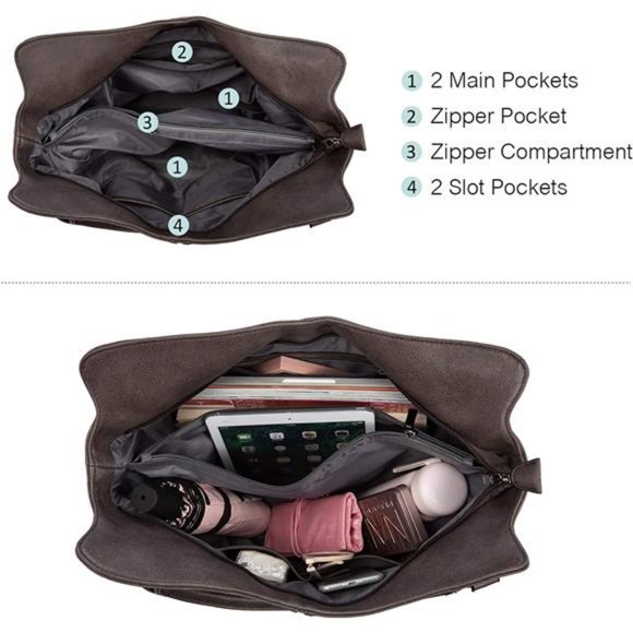 Brown Bag PU Leather Shoulder Bags Fashion Hobo Bags Large Purse and Handbags - Picture 5 of 5